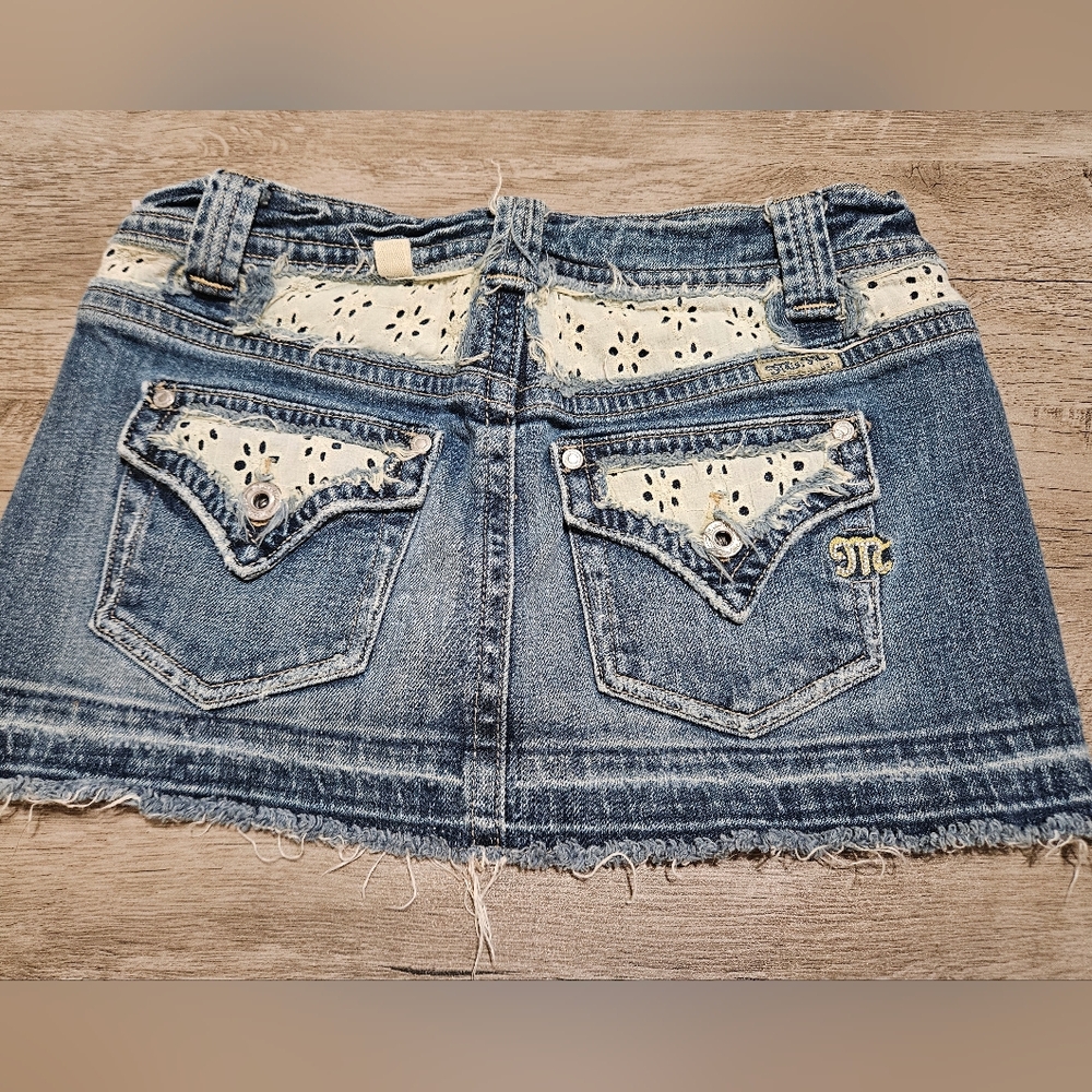 Miss Me Blue Denim Mini Skirt with Cream Lace